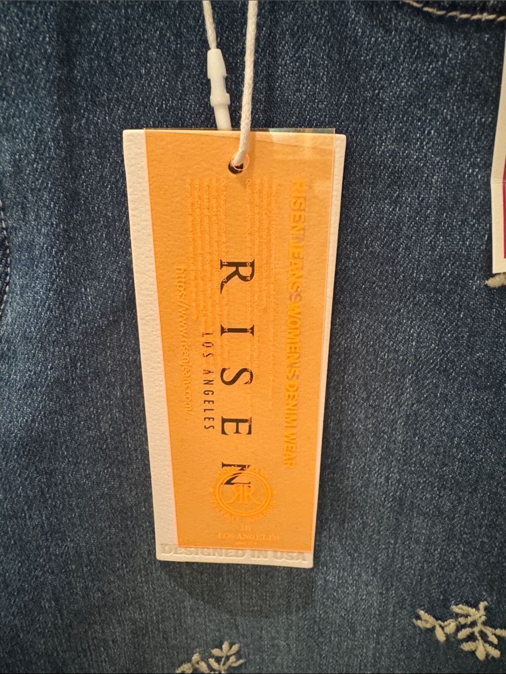 Risen LA wide-Leg Embroidered Jeans in Medium Blue — with Tummy Control - Picture 2 of 9